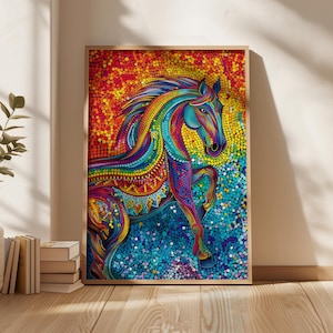 Aboriginal Artwork Print, Vibrant Horse Dot Painting Style Poster, Australian Indigenous Wall Art for Contemporary Home Decor, Dopamine Gift