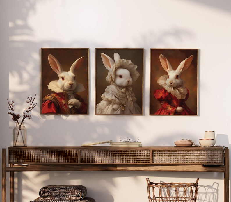 Set of 3 Prints Renaissance Animal Portrait, Rabbit Anthropomorphic Art ...