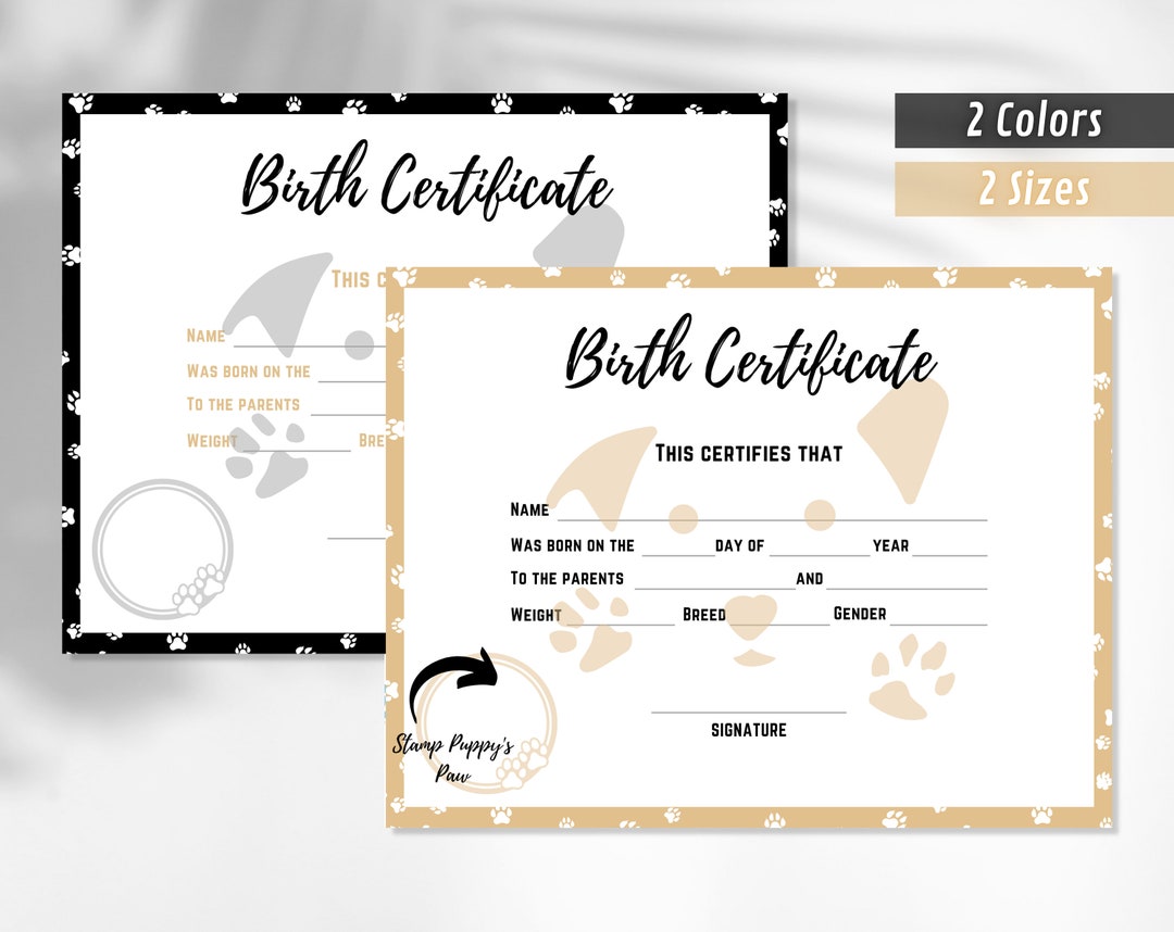 Puppy Birth Certificate Printable, Dog Birth Certificate, Pet Birth Certificate, Breeder Birth ...
