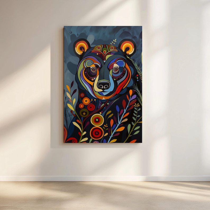 Indigenous Canadian Inspired Wall Art, Bear Aboriginal Style Artwork ...
