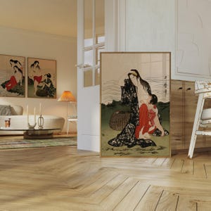 The Awabi Fishers Print, Vintage Ukiyo-e Art 2nd Part of Triptych by Kitagawa Utamaro, Traditional Japanese Wall Decor, Gift for Art Lovers