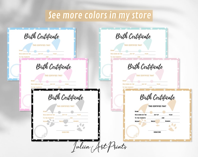 Puppy Birth Certificate Printable Dog Birth Certificate Pet - Etsy