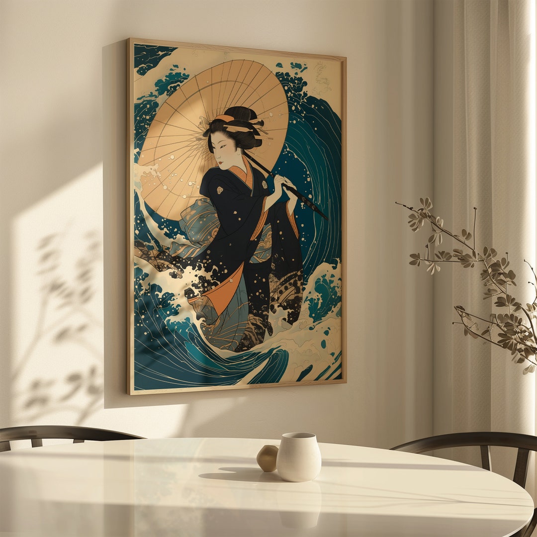 Japanese Woodblock Print - Vintage Geisha Ukiyo-e Style Art ...