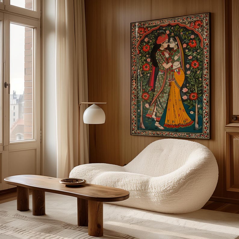 Radha Krishna Painting Style Poster, Traditional Madhubani Print Wall Art, Great Hindu God Themed Gifts & Cultural Home Decor Enhancement, Image 7