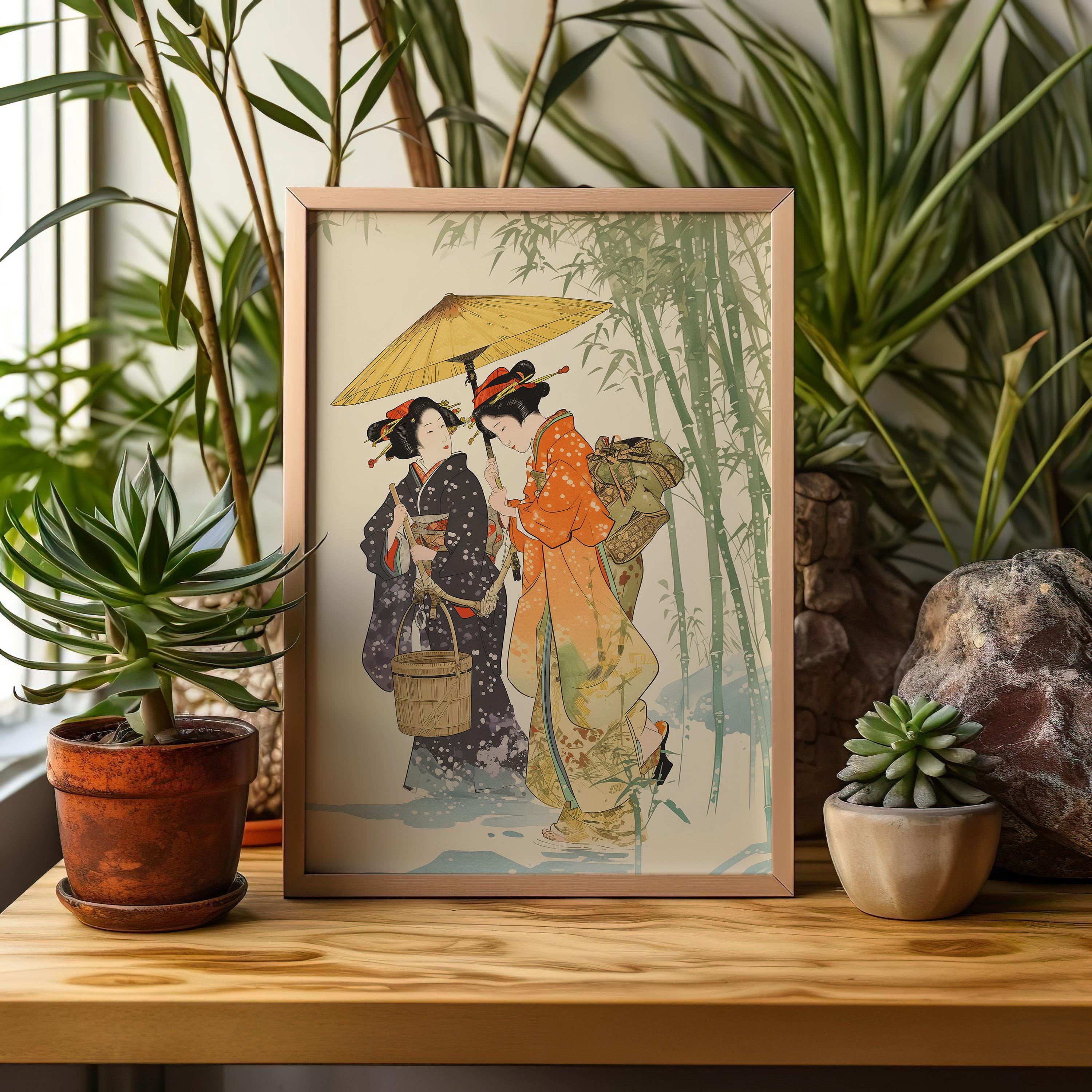 Vintage Geisha Art Woodblock Print, Japanese Culture Edo Paintings ...