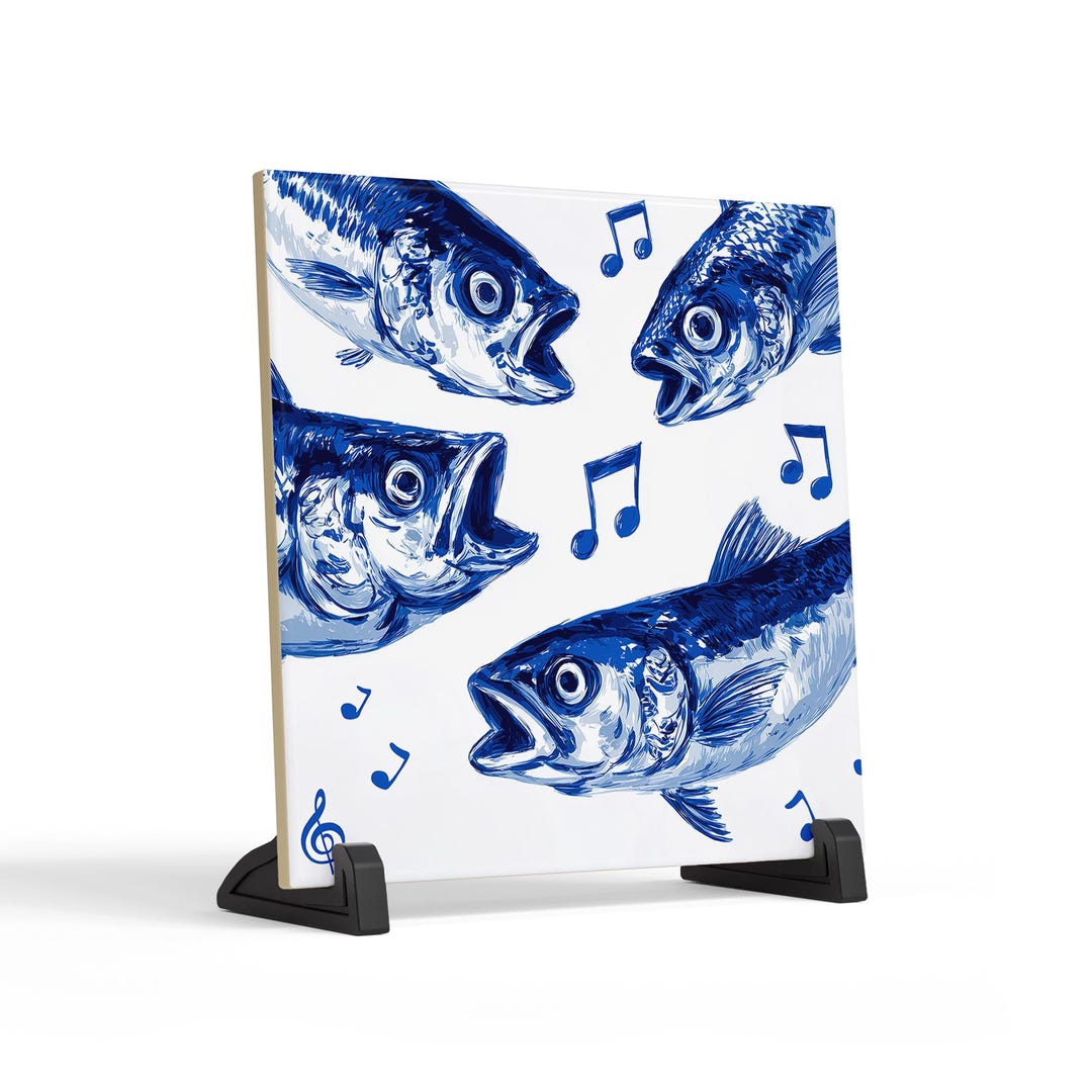 Singing Sardines Portuguese Tile - Funny Blue Fish Ceramic Tile Decor ...