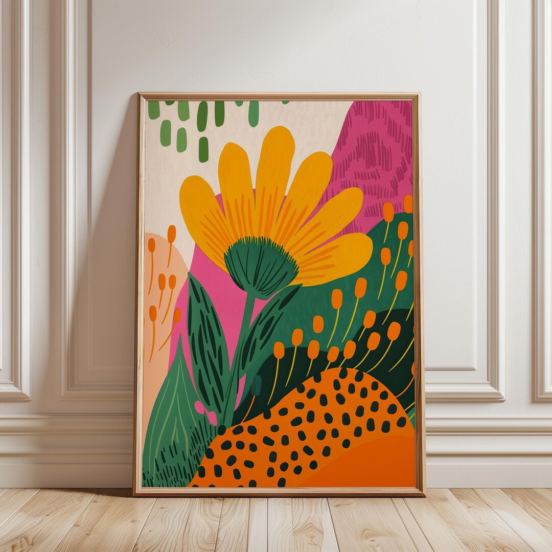 Bright Abstract Bold Garden Artwork, Colorful Botanical Maximalist Wall ...