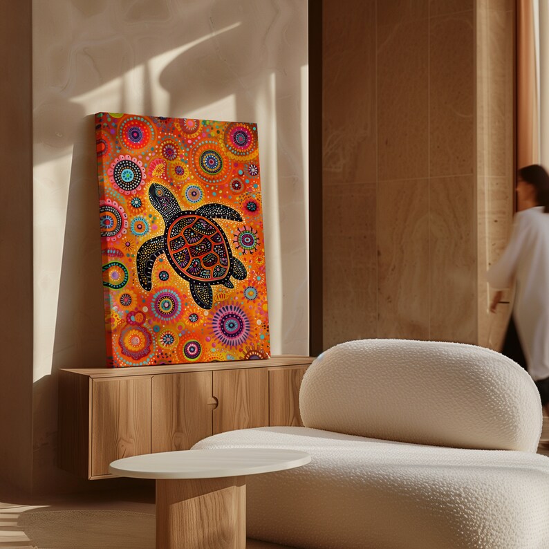 Turtle Canvas Authentic Aboriginal Artwork, Extra Large Australian