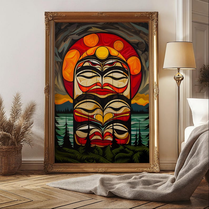 Colorful Indigenous Style Print, Abstract Canadian Aboriginal Artwork ...