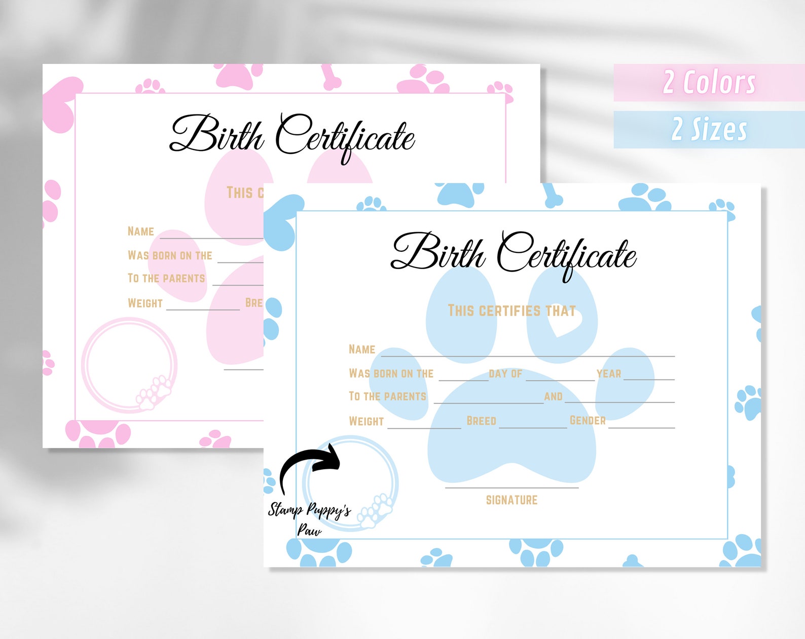 Puppy Birth Certificate Printable Dog Birth Certificate Pet - Etsy