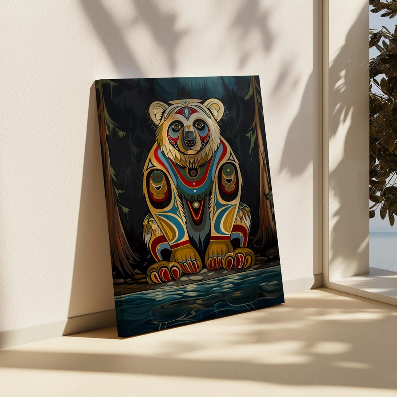 Beige Black Bear Wall Art – Canadian Indigenous Aboriginal Animal ...