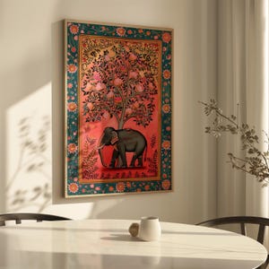 Vibrant Pink Indian Elephant Print, Traditional Madhubani Folk Art ...
