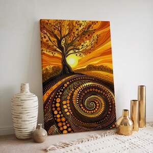 Aboriginal Dreamtime Art Canvas, Authentic Australian Indigenous Style Artwork, Contemporary Sunset Wall Art for Home Decor, Unique Gift, Image 5