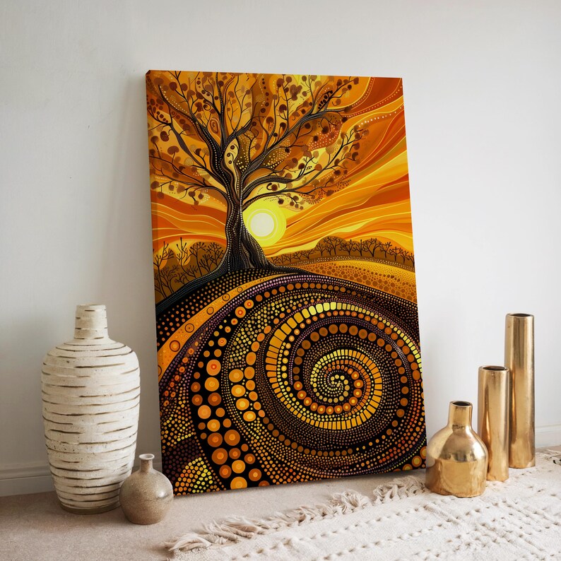 Aboriginal Dreamtime Art Canvas, Authentic Australian Indigenous Style Artwork, Contemporary Sunset Wall Art for Home Decor, Unique Gift, Image 5