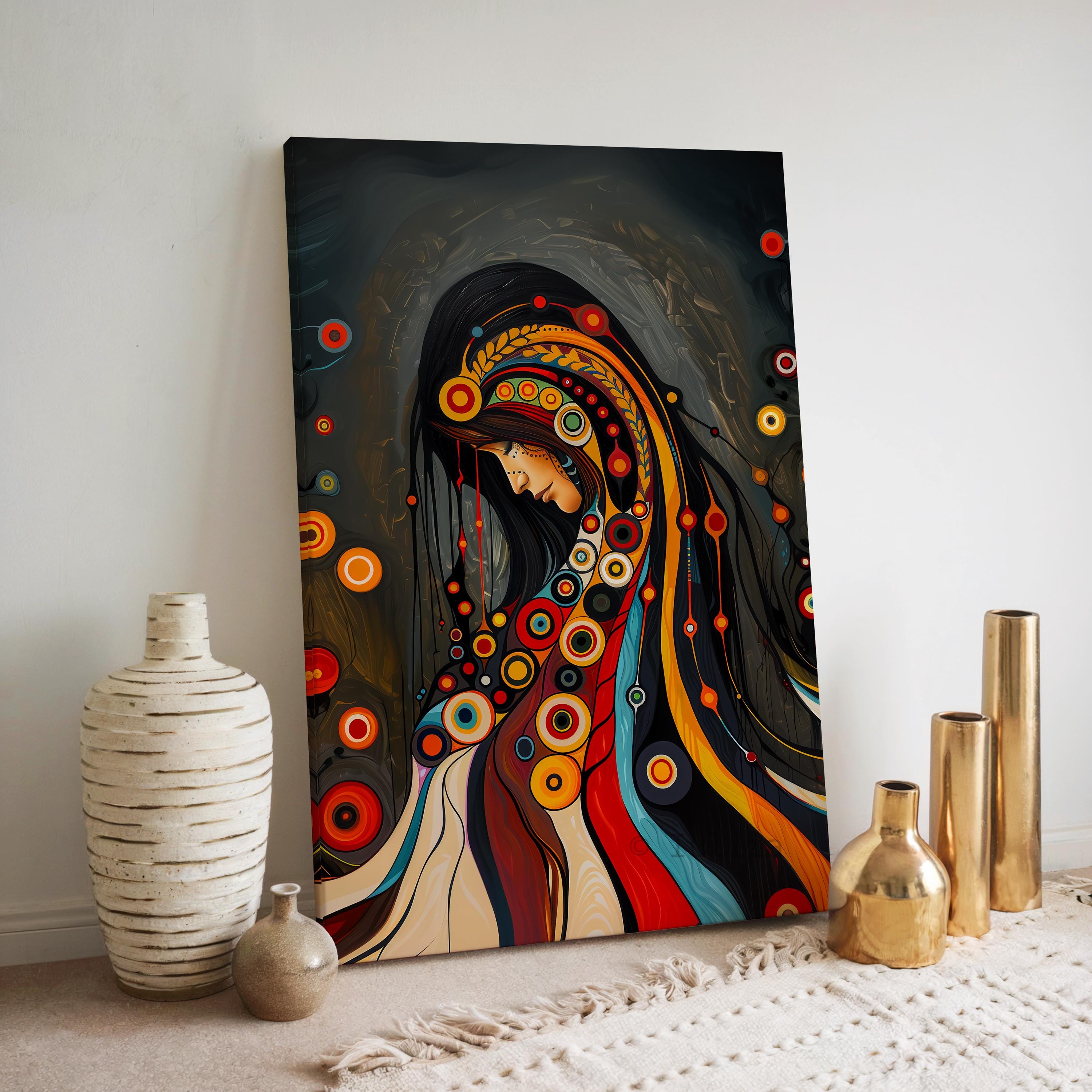 Canadian Aboriginal Inspired Triptych Canvas Art – Abstract Floral ...