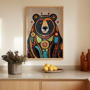 Indigenous Decor Wall Art, Vibrant Canadian Aboriginal Bear Poster ...