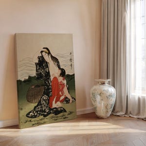 The Awabi Fishers by Kitagawa Utamaro Canvas Print, Edo Period 2nd Part of Triptych of Woodblock Prints, Japanese Ukiyo-e Art Home Decor