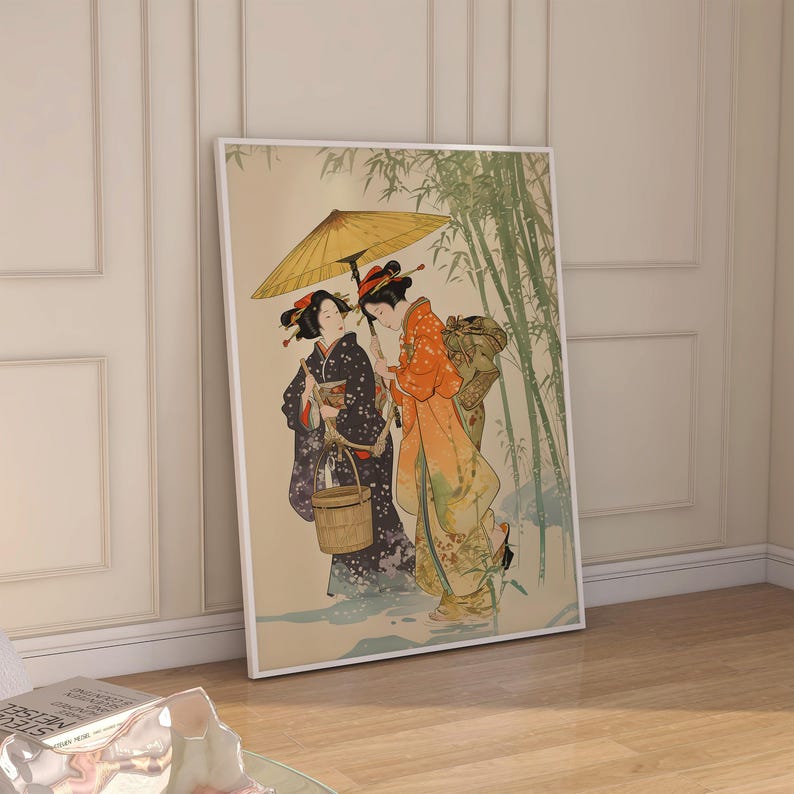 Vintage Geisha Art Woodblock Print, Japanese Culture Edo Paintings ...
