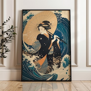 Japanese Woodblock Print Vintage Geisha Ukiyo-e Style Wall Art ...