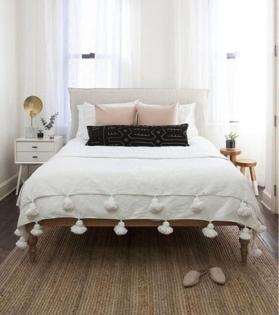 Moroccan Blankets King Size Blanket Soft Cotton Moroccan Pom Pom
