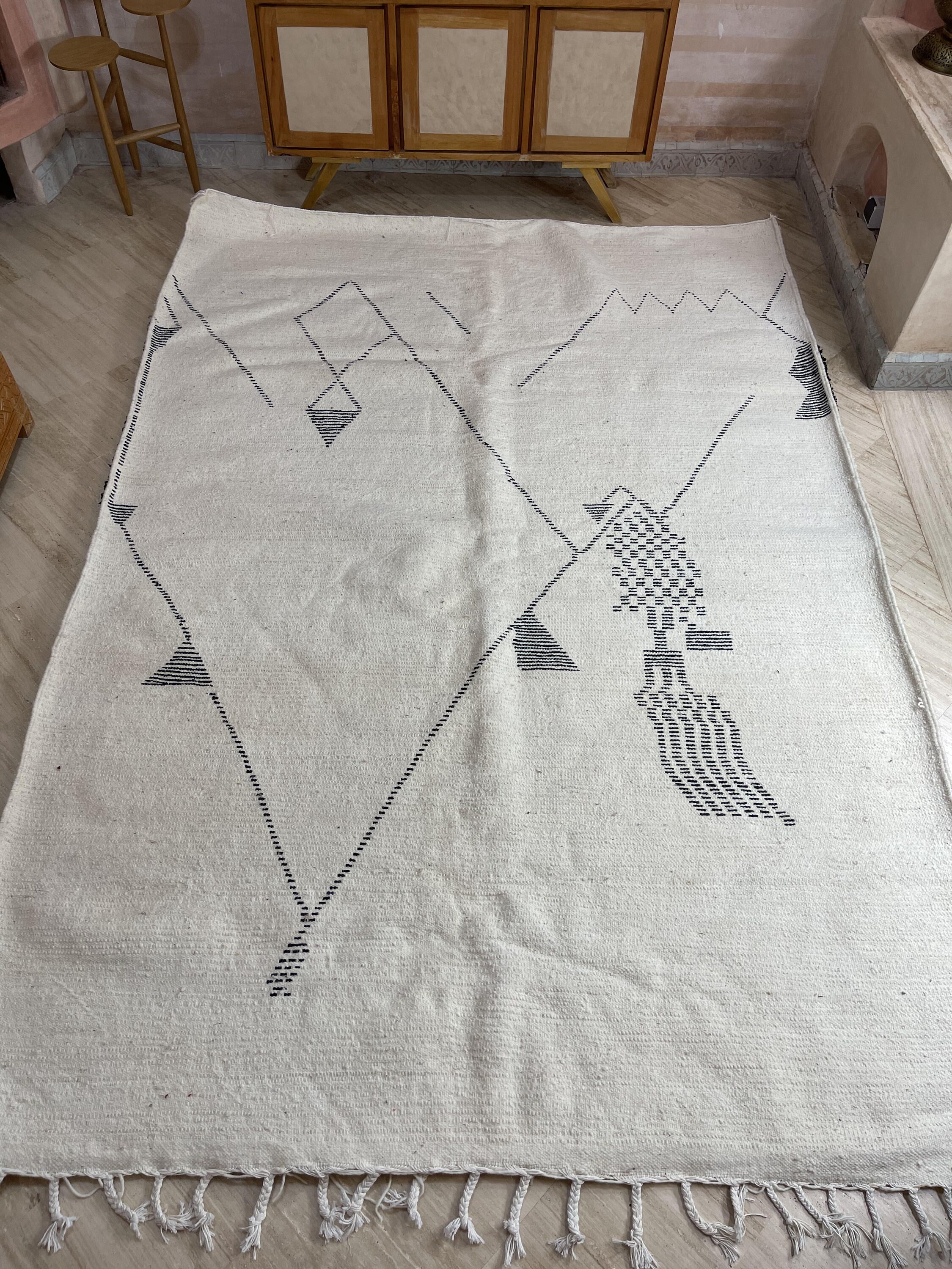 Moroccan Area Rug Natural White Soft Wool Black Diamond Etsy