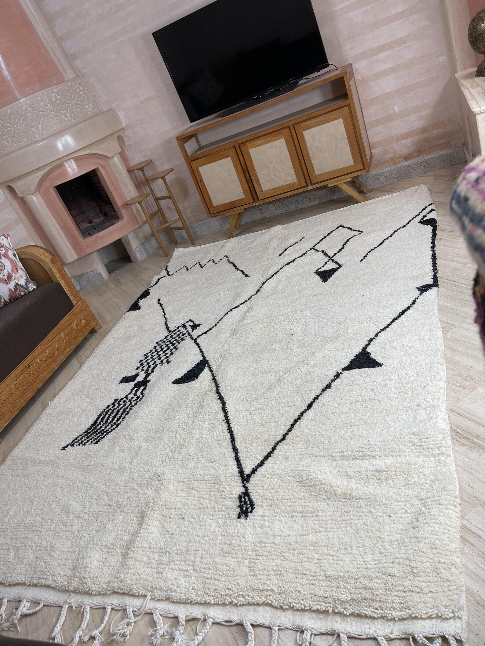 Moroccan Area Rug Natural White Soft Wool Black Diamond Etsy