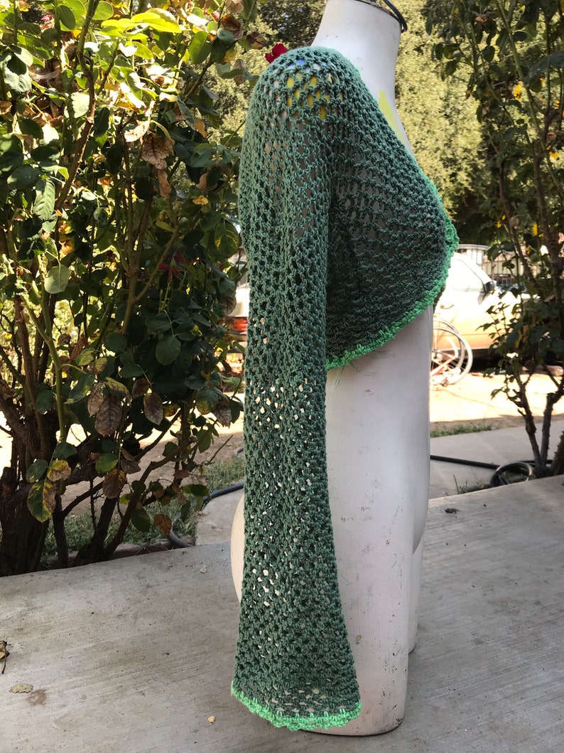 Crochet sage green mesh lace crop cardigan