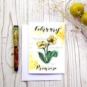 Carte botanique de fleur de naissance de primevère de février