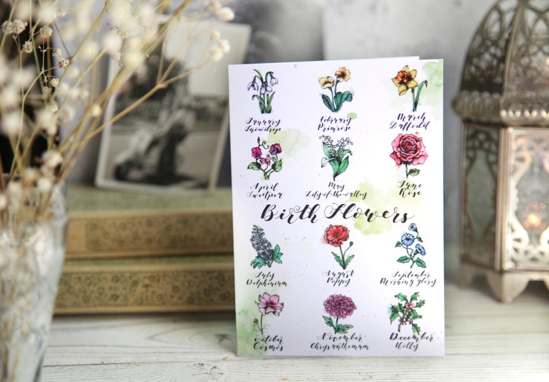 12 Month Birth Flower Botanical Card Etsy