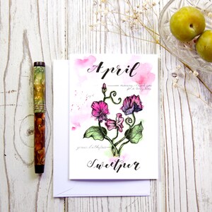 April Sweet Pea Geboortebloem Botanische Kaart