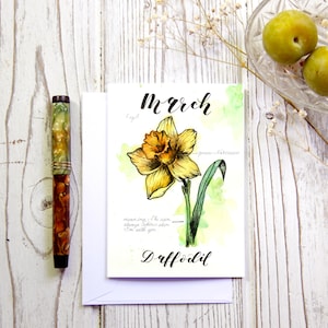 Tarjeta botánica de la flor de nacimiento del narciso de marzo