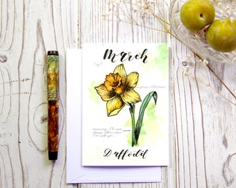 March Daffodil Birth Flower Botanical Card