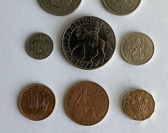 Collection de 9 pièces de monnaie britanniques vintage