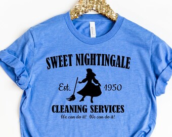 Mercantile Collection Custom VNeck T-shirt LADIES CUT Sweet Nightingale Cleaning Multiple Colors Inspired by Disney Cinderella