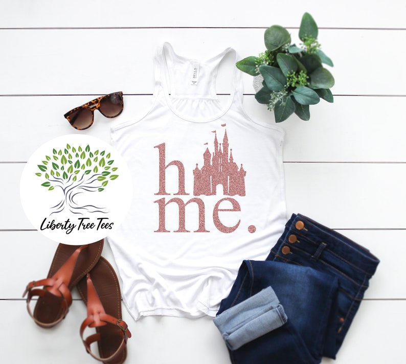 Women/'s Disney tank top GLITTER Home Disney Castle tank Disney Rose Gold Tank Top Castle Home tank top