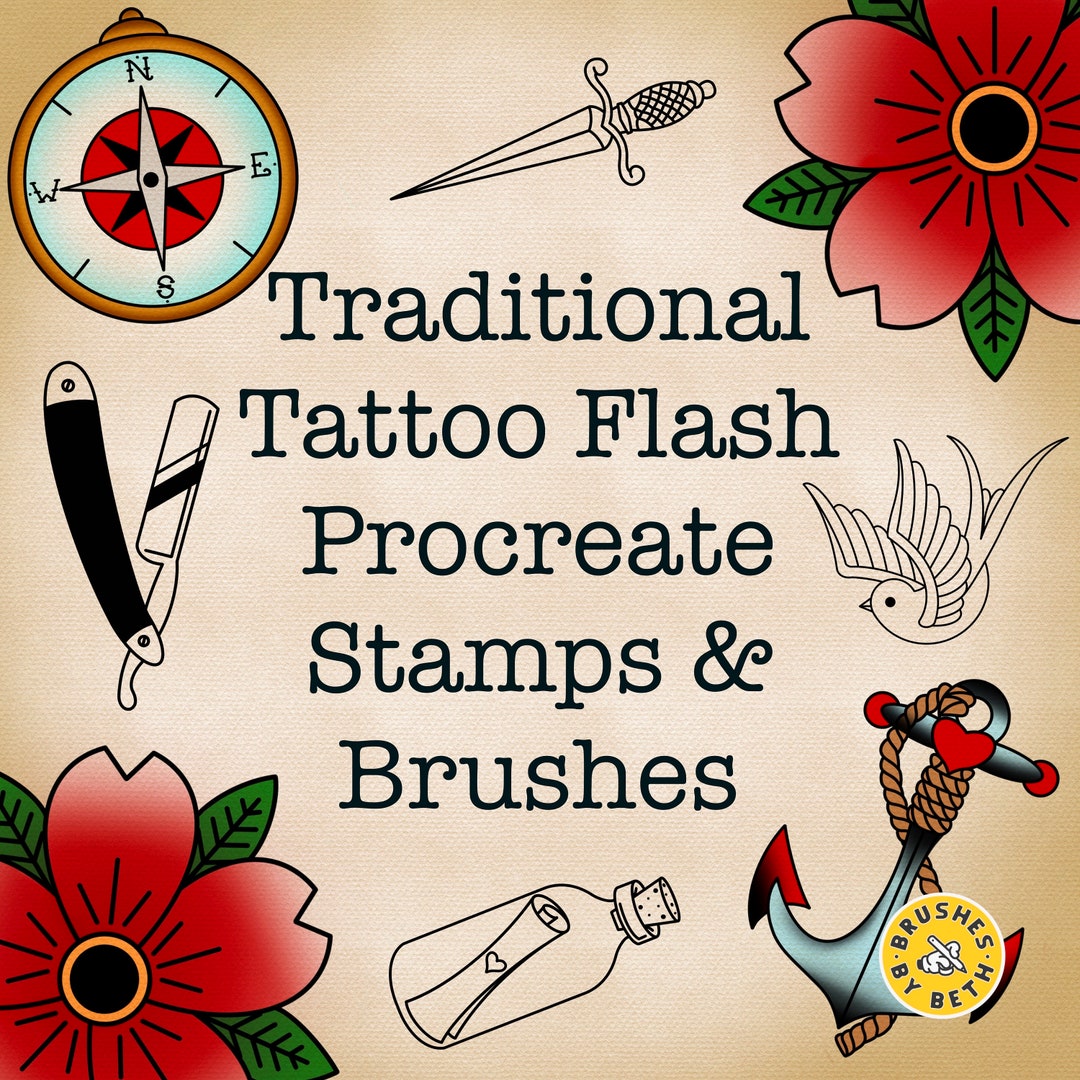 20 Procreate Traditional Style Tattoo Stamps & Brushes | Roses ...