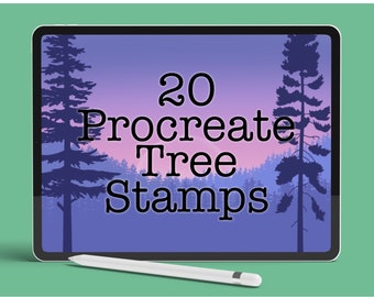 20 sellos de árboles para Procreate: Pinceles de pino, palmera y bosque (descarga digital)