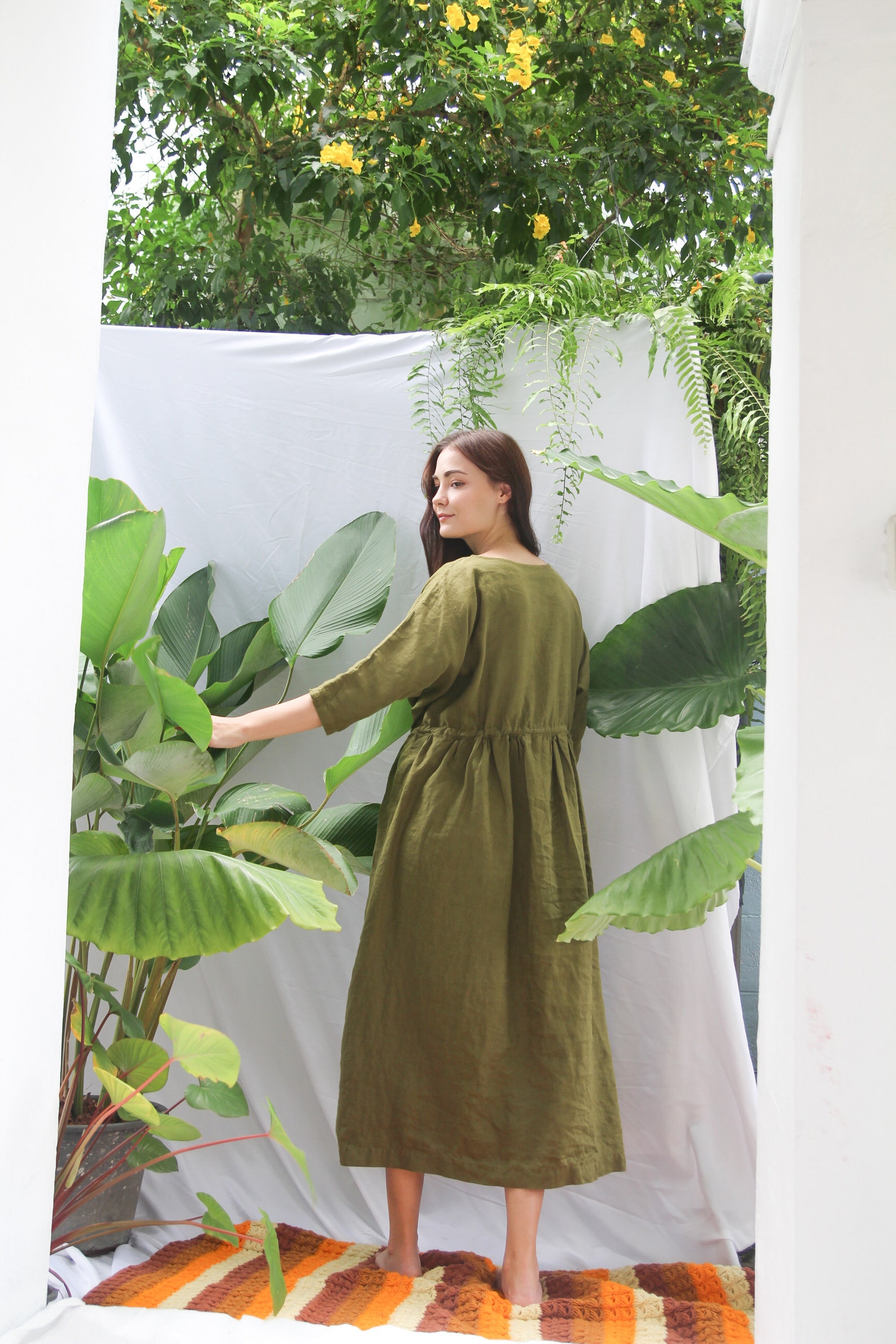 Green Linen Kaftan Plus Size With Belt Loose Linen Dress for Etsy