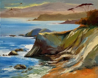 California Coast Original Oil on Canvas Board 8x10"