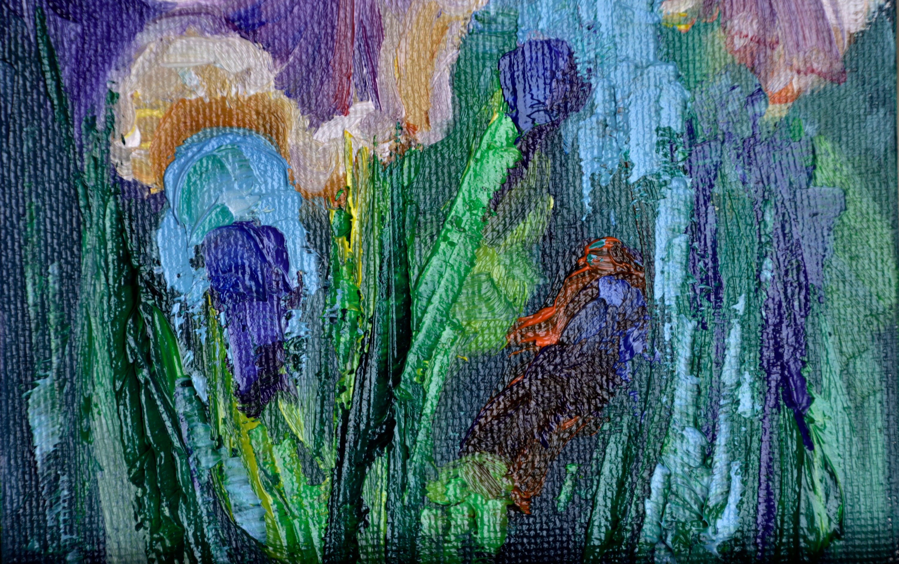 Iris Original Oil Painting Flowers Wall Art Small Painting 5''/7'' - Etsy