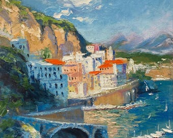 Italien Amalfiküste Original Ölgemälde Positano Ansicht Italienisches Mittelmeer Reise Kunstwerk Geschenk