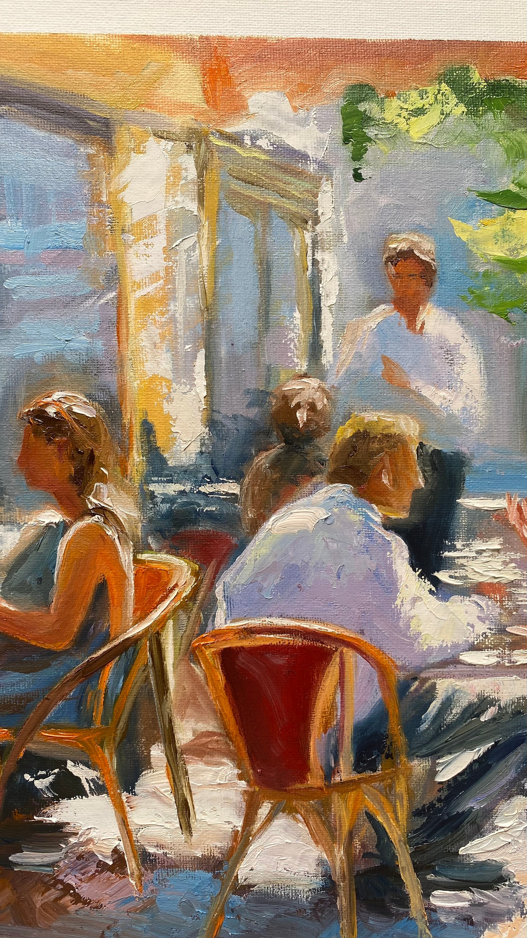 Paris Cafe Original Oil Painting Sunny Day Artwork People Scene on
