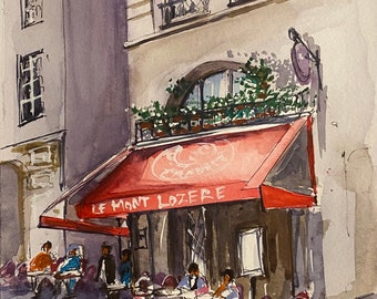 Paris Cafe Original Handmade Watercolor Painting France Travel Artwork Gift