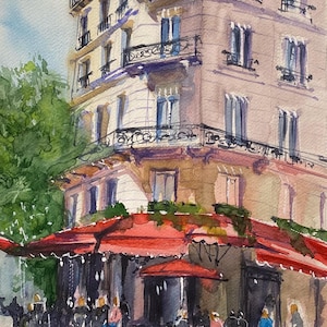 Paris Original Watercolor Painting Parisian Cafe Artwork France Travel Handpanted Wall Decor Gift