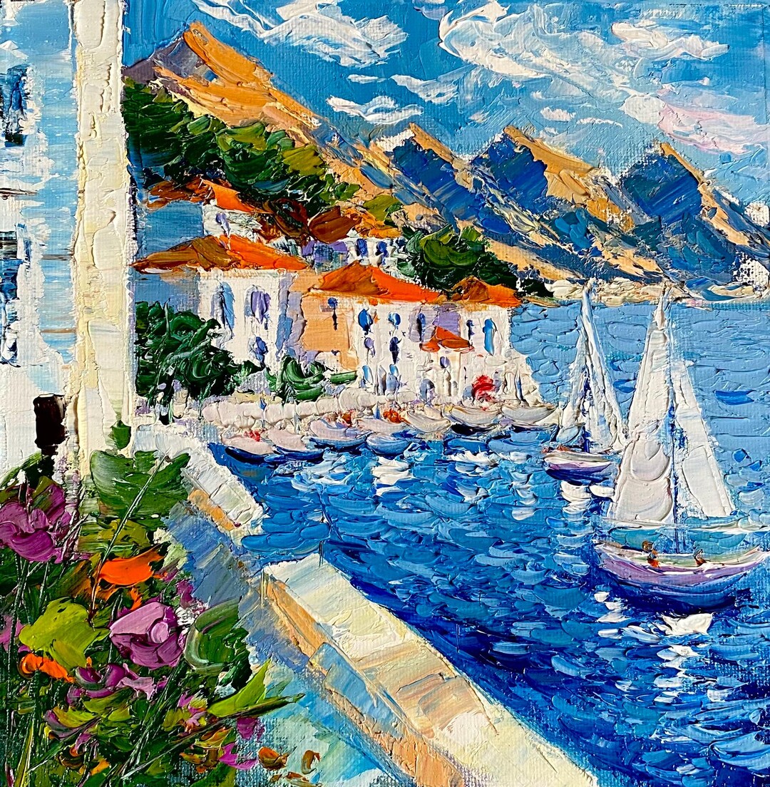 Mediterranean 3D Textured Wall Art Amafi Coast Original Oil Painting on ...