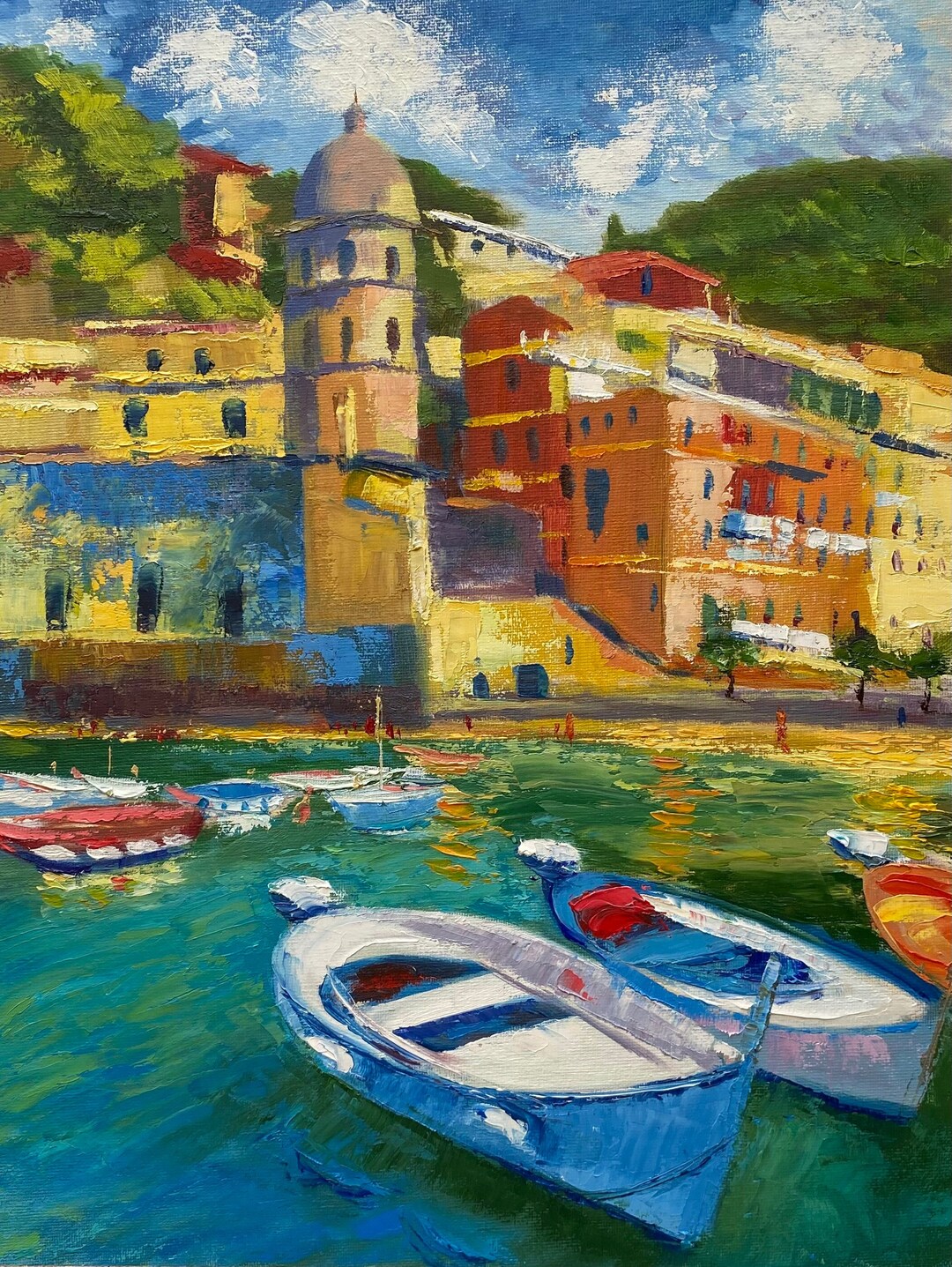Cinque Terre Original Oil Painting Italian Coastal City Artwork on ...