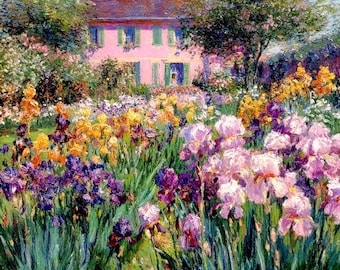 Monet Style Impressionist Garden Painting, Original Oil Art, Romantic Floral Landscape, Cottagecore Wall Decor