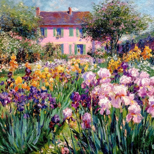 Monet Style Impressionist Garden Painting, Original Oil Art, Romantic Floral Landscape, Cottagecore Wall Decor