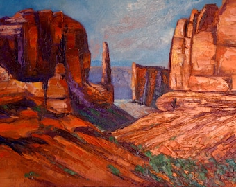 Grand Canyon Original Oil Painting Red Rocks Landscape 16&#39;&#39;20&#39;&#39; Stretched Canvas