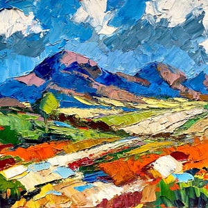 Paisagem de montanha abstrata Pintura a óleo original Pequena arte texturizada Presente Decoração de parede para sala de estar